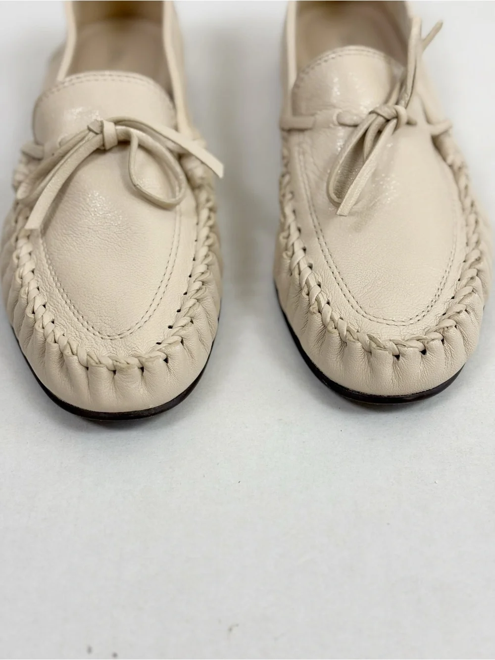 Zara Gathered Soft Leather Loafers in Off White Size 38